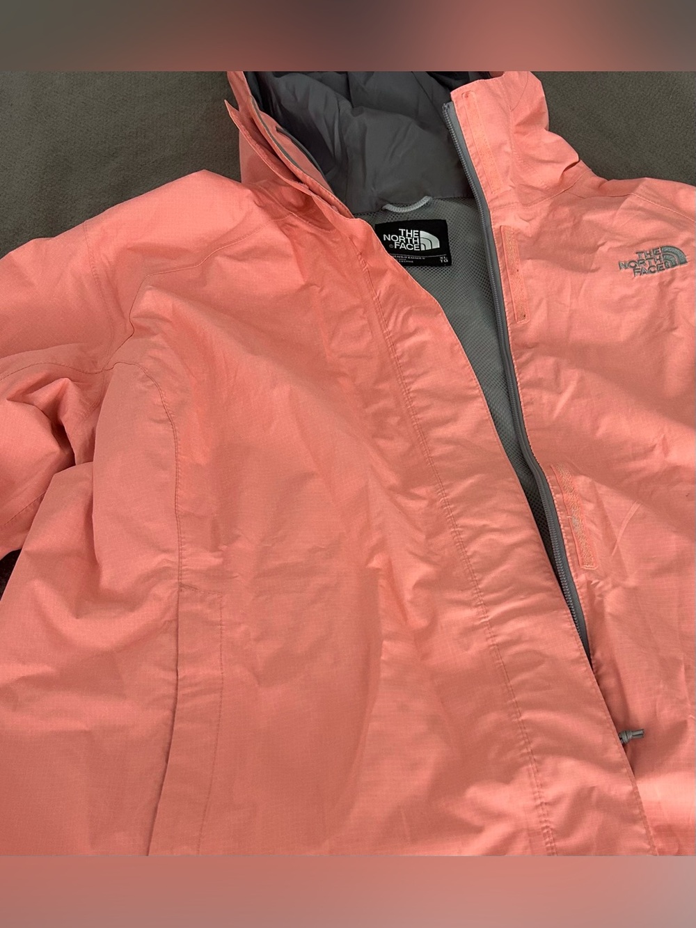 The North Face Women’s Coral and Gray Windbreaker or Rain Jacket with Hood